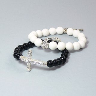 Pretty Little Style Silverplated Jade Stretch Bracelets Night and Day