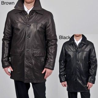 Tibor Design Mens Big & Tall 3/4 length Double Collar Leather Coat