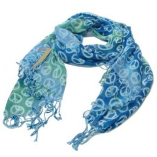 Peace Sign Summer Light Scarf Shawl Wrap Tricolor Blue