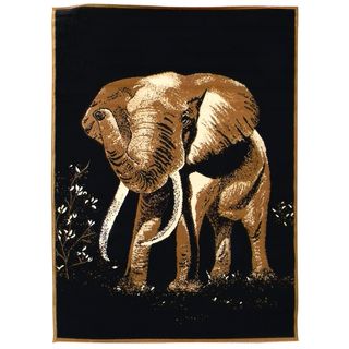 African Adventure Elephant Black Area Rug (5 x 7)
