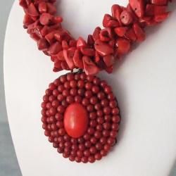 Red Coral Mosaic Cluster Necklace (Thailand)