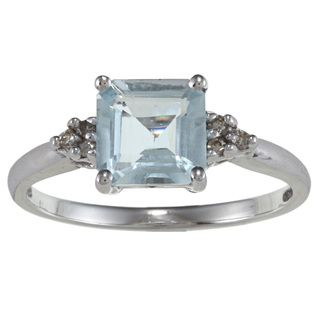 10k White Gold Aquamarine and Diamond Accent Ring