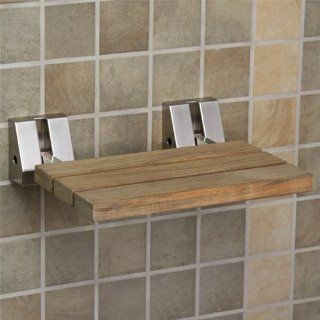 Wall Mount Teak Wood Folding Shower Seat   Brushed Nickel