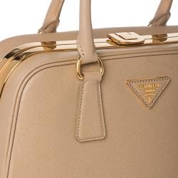 Prada Tan Saffiano Leather Pyramid Frame Bowler Bag