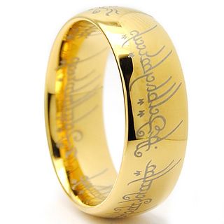 Goldplated Tungsten Carbide Unisex Laser etched Elvish Script Ring