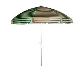 Dark Green and Tan Beige Stripes/ Silver Pole 92 inch Umbrella with