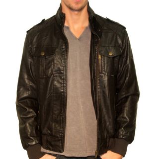 191 Unlimited Mens Faux Leather Stand Collar Jacket