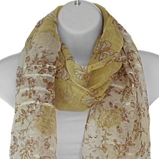 Hand woven Silk Yellow Butterfly in Rose Garden Scarf (India