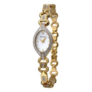 Bulova Womens Bangle Goldplated Steel Quartz Diamond Watch