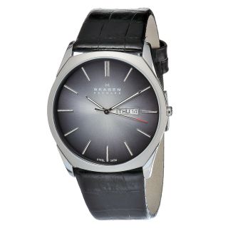 Mens Steel Black Leather Strap Date Watch Today $97.01