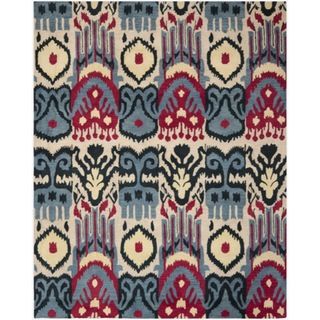 Handmade Ikat Beige/ Blue Wool Rug (8 x 10)