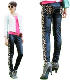 Top Grade Splice Leopard Imitation leather ladies leggings
