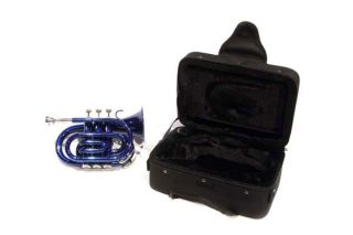 School Band Blue Nickel plated B flat Pocket Trumpet with Case