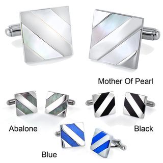 Stainless Steel Diagonal Stripe Inlay Cuff Links