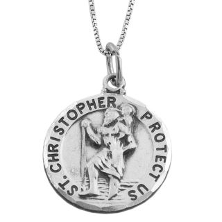 Sterling Silver Matte/ Polished St. Christopher Medal Necklace