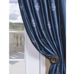 Trophy Azul Embroidered Faux Silk 108 inch Curtain Panel