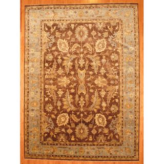 Indo Hand knotted Brown/ Light Blue Oushak Wool Rug (10 x 14