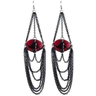 Black Chain Drape with Red Acrylic Stone Earrings: Jewelry