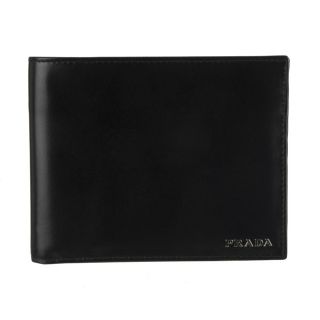 Prada Mens Black Vitello Leather Bi fold Wallet