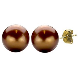 DaVonna 14k Gold Brown Freshwater Pearl Stud Earrings (10 11 mm)