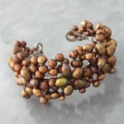 Refined Bronze Pearl Flower Embellishment Cuff (5 10 mm) (Thailand