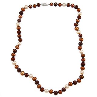 DaVonna Sterling Silver 6.5 7mm Multi Chocolate Freshwater Pearl