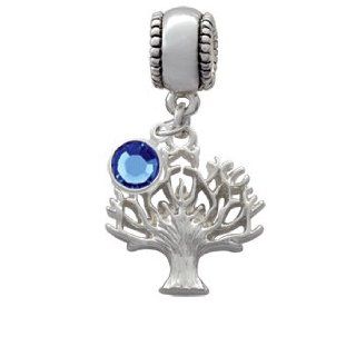 Tree of Life European Charm Bead Hanger with Blue Sapphire