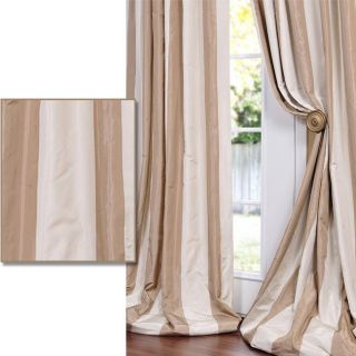 Tan Striped Faux Silk Taffeta 120 inch Curtain Panel