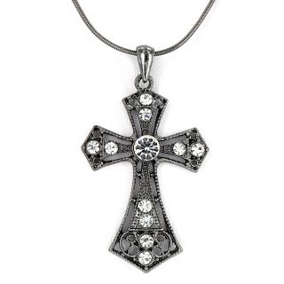 DB Designs Sterling Silver Black Diamond Accent Cross Necklace