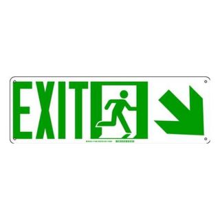 Brady 114657 Fire Exit Sign, 7 x 21In, GRN/WHT, Exit, ENG