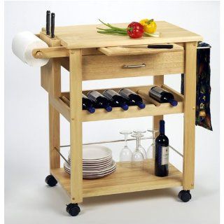 Kitchen Cart, Deluxe with Drawer, Cutting Board, Wine Rack