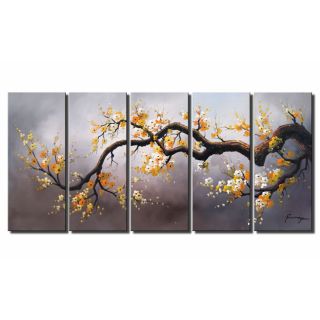 Hand painted Plum Blossom 315 5 piece Gallery wrapped Canvas Art Set
