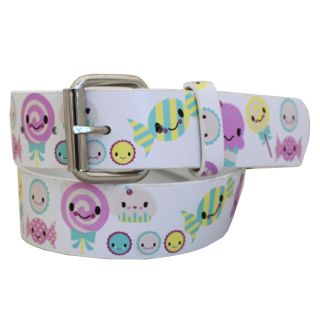 Entourage Womens Smiley Happy Face White Faux Leather Belt Today $