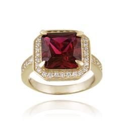 Glitzy Rocks Gold over Silver Lab created Ruby and Cubic Zirconia Ring