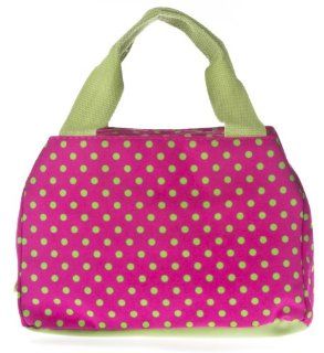 Pink and Green Polka Dot Lunch Bag Insulated   Small Dots