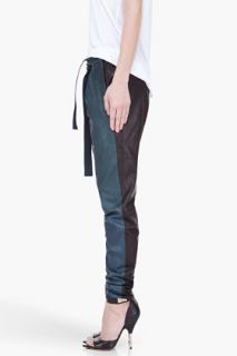 Helmut Lang Blue Combo Pleated Leather Pants for women