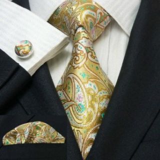 Landisun 191 Multi Color Paisleys Mens Silk Tie Set Tie