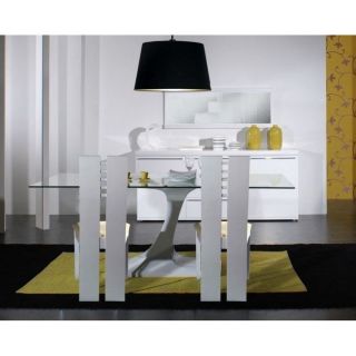 WHITE Table 200x100cm plateau verre pied laqué   Achat / Vente TABLE