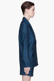 T By Alexander Wang Blue Two Tone Double Breasted Boxy Blazer for women