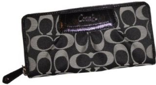 Signature Sateen Pleated Zip Around Wallet Black White/Black: Shoes
