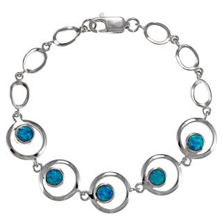 La Preciosa Sterling Silver Created Blue Opal Heart Link Bracelet MSRP
