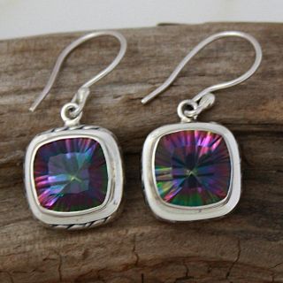 Sterling Silver Square Mystic Quartz Cable Earrings (Indonesia