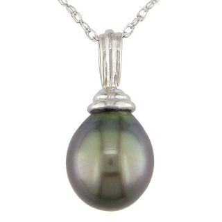 Miadora 14k White Gold Cultured Tahitian Drop Pearl Necklace (9 10 mm