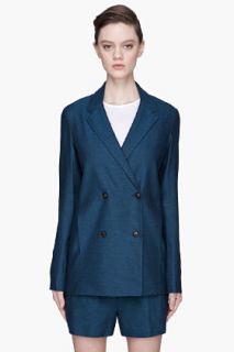 T By Alexander Wang Blue Two Tone Double Breasted Boxy Blazer for women