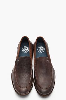 Diesel Dark Brown Leather On Chrom Loafers for men