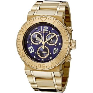 Invicta Mens Reserve 18k Goldplated Blue Dial Watch