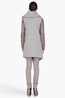 Helmut Lang Grey Leather Trim Willow Oxford Weave Coat for women