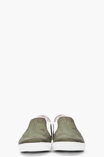 McQ Alexander McQueen Green Printed Canvas Low top Slip On Sneakers for men