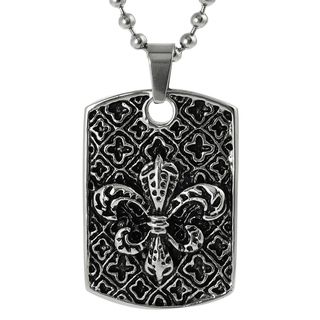 Journee Collection Stainless Steel Fleur de Lis Tag Necklace