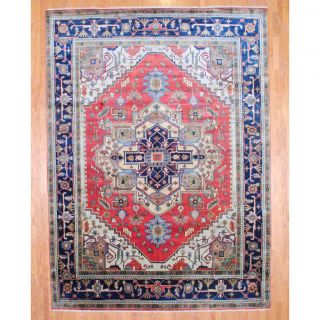 Indo Hand knotted Serapi Rust/ Navy Wool Rug (10 x 137)